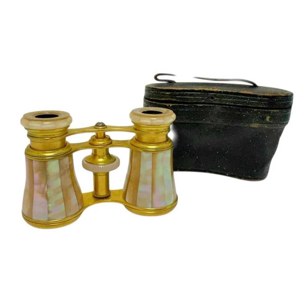 Antique Lemaire Fab Opera Glasses Binoculars Mother Of Pearl w/Case Paris France